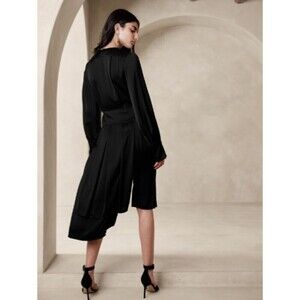 Banana Republic Lydia Asymmetrical Dress Sz M Tall Black Office Siren Corpcore